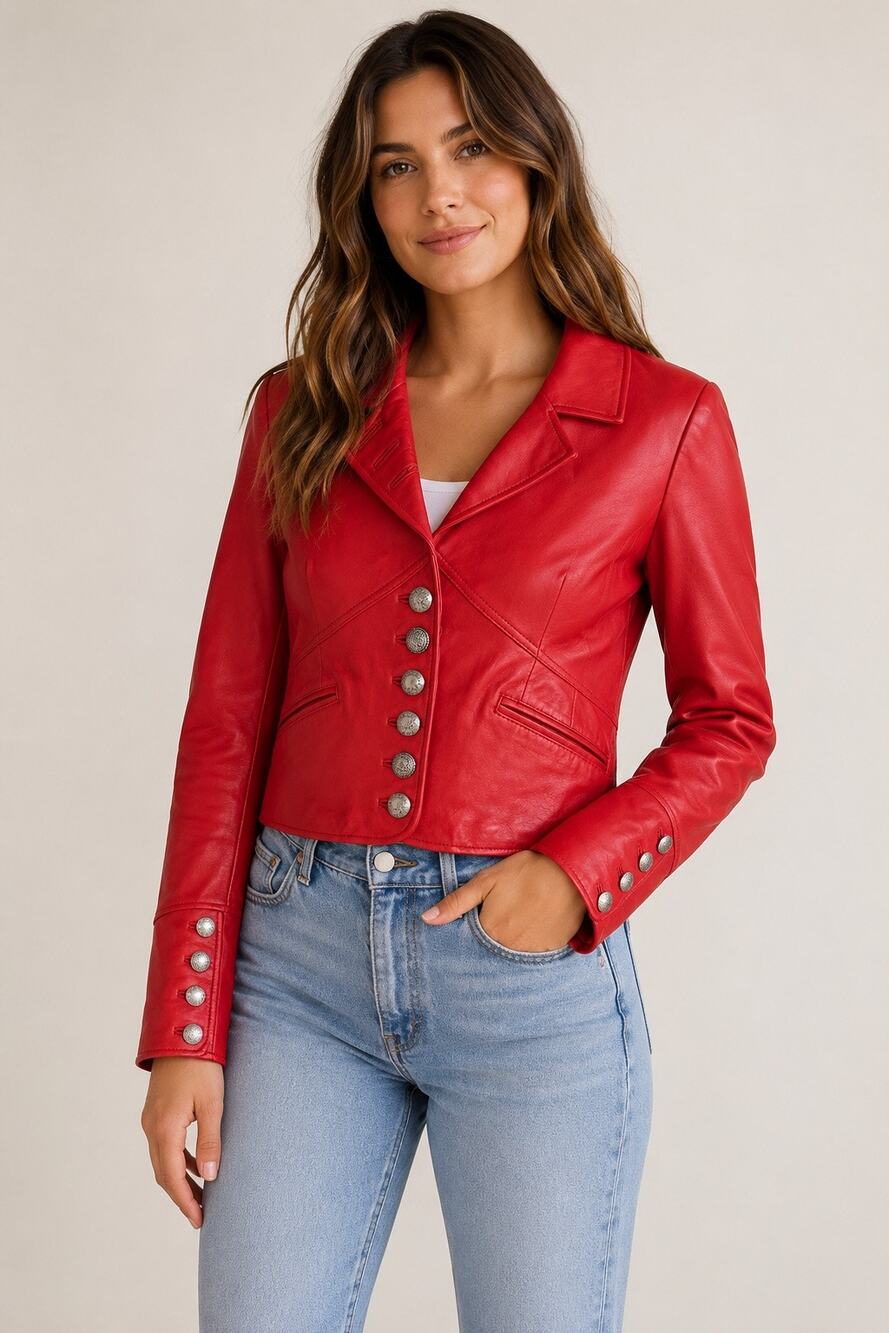 Wilsons Leather Red Genuine Leather Cropped Blazer Jacket XS